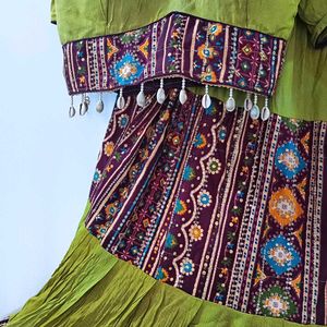 Navratri Green-mahroon Lengha
