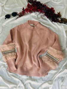 Pink Fur Cuff Sweater