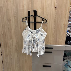 White Floral Embroidered Tank Top