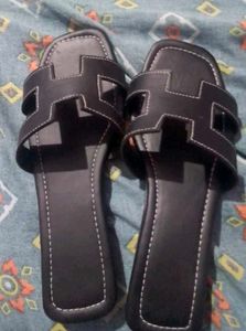 Black &#34;H&#34; Strap Sandals - Size 4