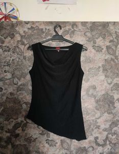 Y2k Asymmetric Cowl Neck Side Slit Top