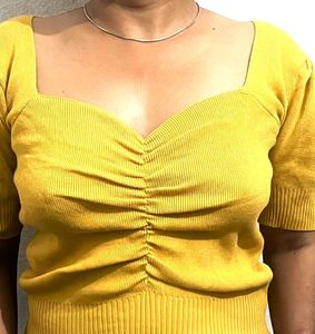 Mustard Cotton Crop Top | Fluffy Sleeves