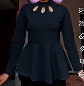 Marzeni Navy Blue Choker Peplum Top