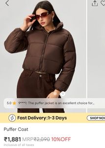 URBANIC Brown Cropped Puffer Jacket