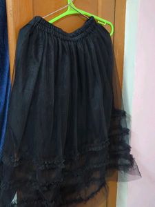 Black Kneee Length Net Skirt