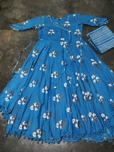 blue anarkali kurti with dupatta set