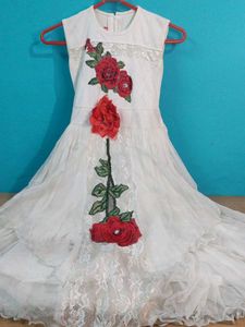 Girls White Rose Applique Dress