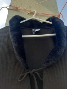 H&amp;M Ribbed Crop Tie Up Cardigan Black For Women