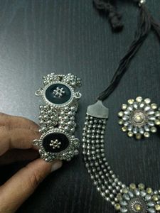 Oxidised Necklace Set With Kada
