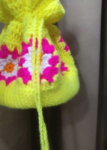 Yellow Crochet Pouch