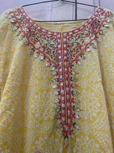 YELLOW BANDHEJ KAFTAN KURTI