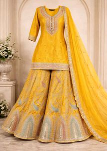 Elegant Yellow Sharara Suit with parsh and duppata
