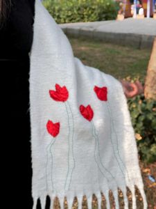 Cozy White Floral Scarf