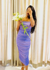 Purple Ruched Midi Dress