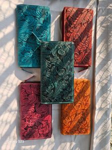 Floral Embossed Leather Wallet