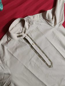 Men Beige Long Rayon Casual Kurta