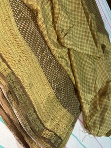 Brown+olive &amp; Gold Patterned Saree