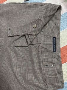 High Waist Beige Checked Formal Pants