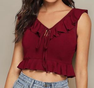 Ruffled Sleeveless Crop Top