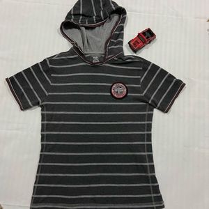 Striped Short Sleeve Hoodie Tee