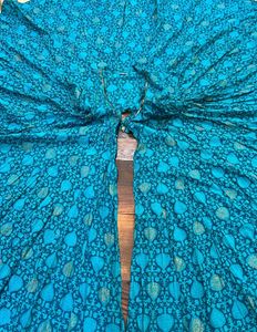 🦚Peacock Blue Wrap Gown With Golden Border