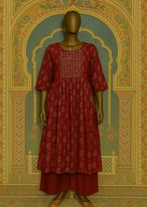Red Paisley Print Naira Cut Kurti