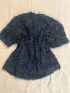 Fuzzy Black Zara Knit Top