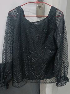 Black Net Top With Sequence Work