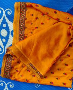 Mustard Floral Embroidered Saree