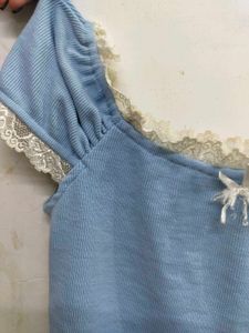 Cute Blue Lace Trim Top