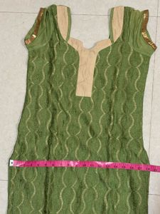 Pista Green Chanderi Cotton Kurta Set With Dupatta