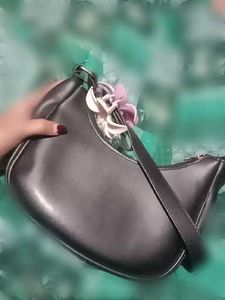 Black Shoulder Bag with Flower Charm