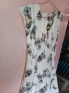 White Colour Floral Long Gown