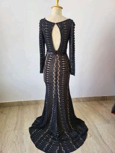 Elegant Black Lace Crochet Gown