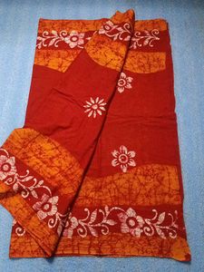 Red &amp; Orange Batik Saree