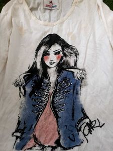 Diamond Studded Girl Print T Shirt M OR L SIZE