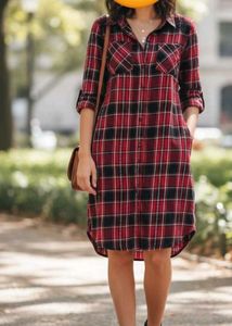 Red Plaid Shirt Dress