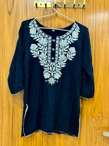 Black Color White Work Short Kurti