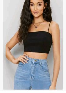 Black Corduroy Crop Top