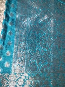 Teal &amp; Silver Brocade Saree