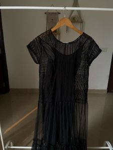 A-LINE MESH TIERED MAXI DRESS