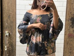 Off Shoulder Bell Sleeves Floral Top