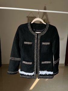 Exquisite Black Beaded &amp; Fringed Statement Blazer