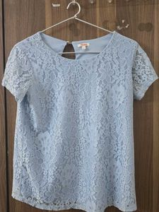 Blue Floral Lace Top