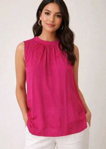 Pink Sleeveless Mock Neck Top