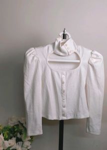 Cutout Ribbed Button-Up Top