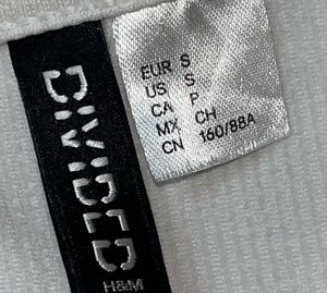 H&amp;M White Ribbed Cropped Tie-Detail Top