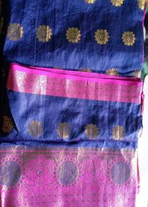 Blue &amp; Pink Banarasi Silk Saree