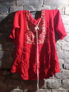 Red Embroidered Kurta