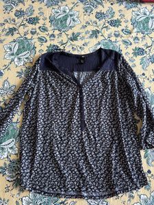 H&amp;M Floral Print Top - Navy Blue